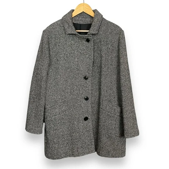 Vintage Coat Women‎ Gray Car Coat Button-Up Pockets Fall Winter Lined Classic - Picture 4 of 13